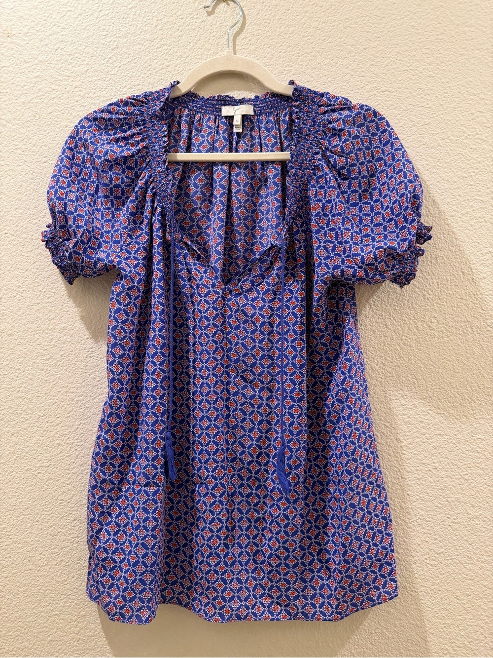 Joie Blue Floral Puff Sleeve Blouse Size Small